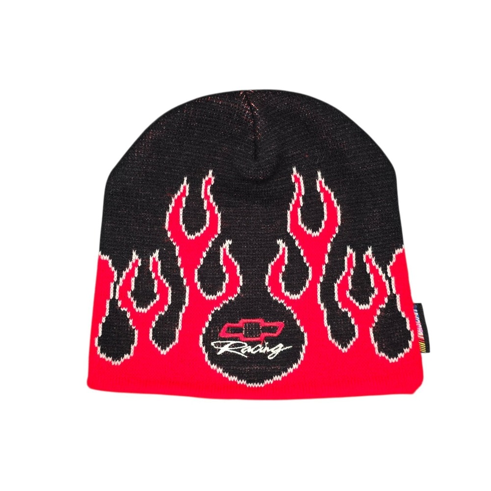 Vintage Y2K Flame Beanie Chevrolet Racing Acrylic Chevy Skater